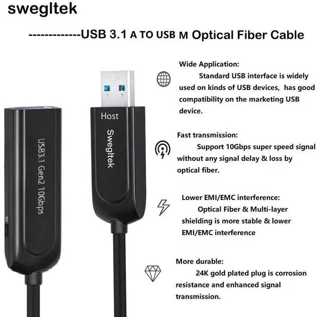 Alt view image 3 of 7 - UL CMP/Plenum & CSA FT6 Rated Jacket USB 3.1 Male Female Extension Cable 164FT Fiber Optical 10Gbps Compatible with Windows Mac OS,Linux,Industrial Camera Machine Vision,Camera,Gaming
