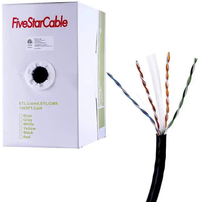 Main image of Cat6 CMR 1000 Ft 23AWG Riser Rated Solid Bare Copper Cable 4 Twisted Pair UTP Bulk Ethernet Router Network POE Security Camera Cable LAN Cable PVC Black