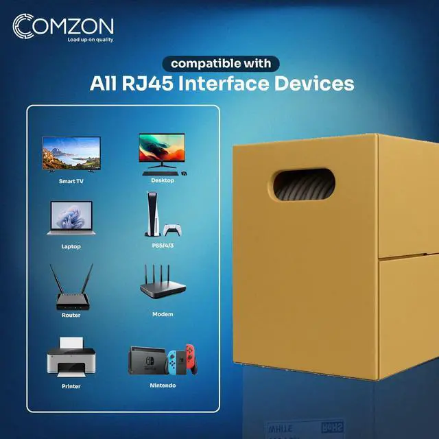 Alt view image 7 of 7 - COMZON Shielded Cat5e Solid Copper Ethernet Cable, F/UTP, POE Compliant, Pullbox, 1000 Foot, Gray