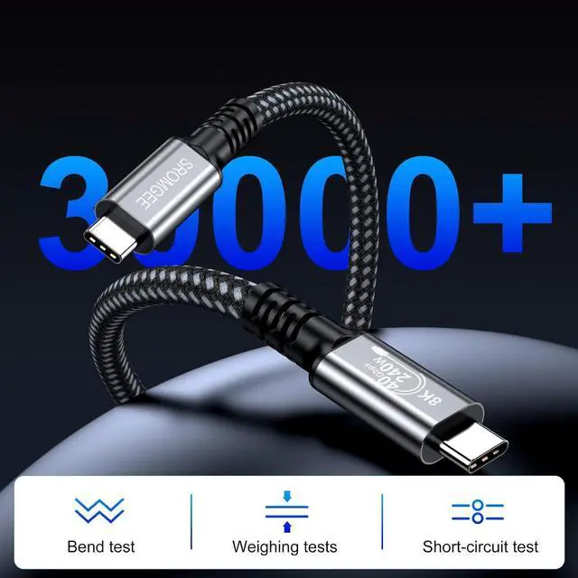 Alt view image 4 of 7 - USB 4 Cable 10FT 2-pack, 40Gbps 240W Fast Charging USBC 4 Monitor Cord Supports 8K@60Hz, USB-C to USB-C 4 Cable Compatible with Thunderbolt 4/3, MacBook, iPhone 17/16/15, SSD, Dell, XPS, HP Laptop