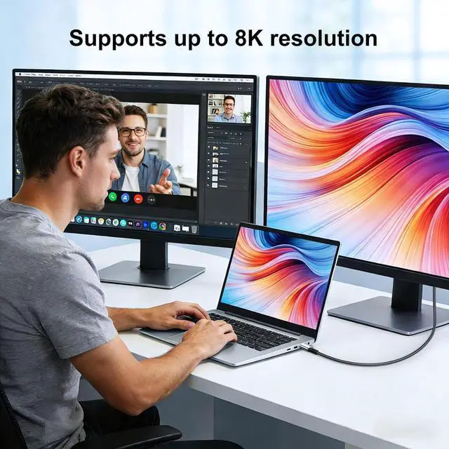Alt view image 7 of 7 - USB 4 Cable 10FT 2-pack, 40Gbps 240W Fast Charging USBC 4 Monitor Cord Supports 8K@60Hz, USB-C to USB-C 4 Cable Compatible with Thunderbolt 4/3, MacBook, iPhone 17/16/15, SSD, Dell, XPS, HP Laptop