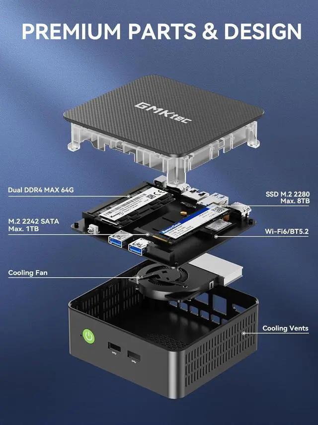 Alt view image 4 of 7 - GMKtec Mini PC, G3 PRO Intel Core i3-10110U (Beats 4300U/N150), 16GB DDR4 RAM (Dual Channel) 512GB PCIe M.2 SSD, Desktop Computer 4K Dual HDMI/USB3.2/WiFi 6/BT5.2/2.5GbE for Office, Business
