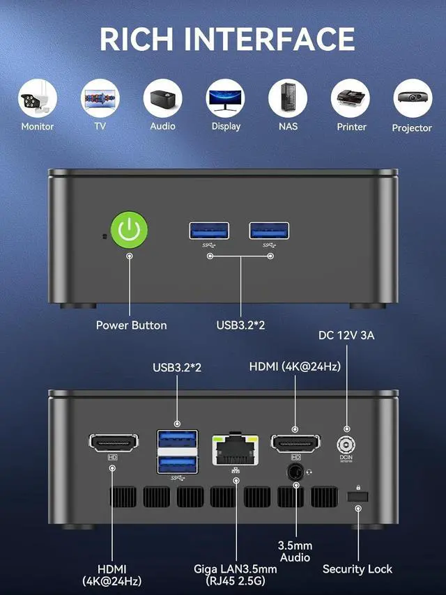Alt view image 5 of 7 - GMKtec Mini PC, G3 PRO Intel Core i3-10110U (Beats 4300U/N150), 16GB DDR4 RAM (Dual Channel) 512GB PCIe M.2 SSD, Desktop Computer 4K Dual HDMI/USB3.2/WiFi 6/BT5.2/2.5GbE for Office, Business