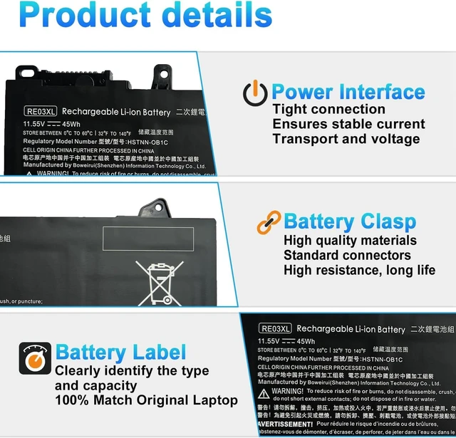 Alt view image 3 of 7 - RE03XL L32656-005 Battery for HP ProBook 430 440 445 450 455 G6 G7