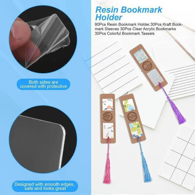 Main image of 90Pcs Resin Bookmark Holder,30Pcs Kraft Bookmark Sleeves 30Pcs Clear Acrylic Bookmarks 30Pcs Colorful Bookmark Tassels