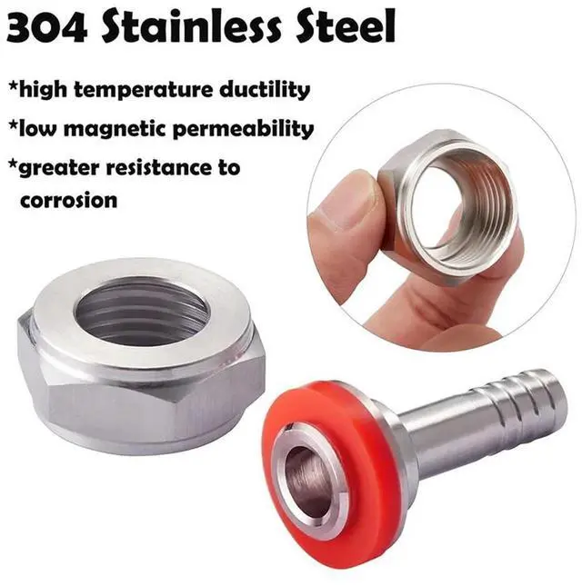 Alt view image 6 of 6 - 2PCS Stainless Steel Beer Keg Coupler Fitting,Beer Line Connector Kit,Hex Nut 5/8 Inch G Thread x 5/16 Inch Barb