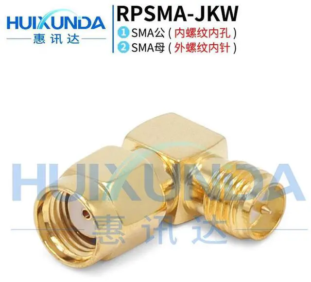 Main image of RPSMA-JKW SMA Female Thread Hole to External Thread Pin 90 Degree Right Angle Elbow SMA Reverse Polarity Connector