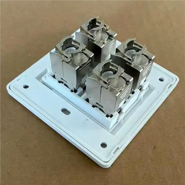 Alt view image 6 of 6 - 2X 4 Sockets CAT6A RJ45 Faceplate LAN Network Outlet Jack Shielded Ethernet Wall Panel Board 86X86mm