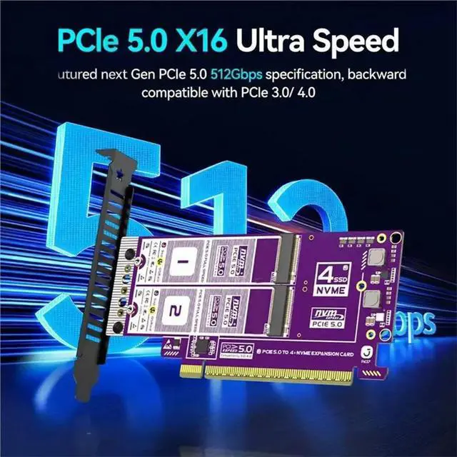 Alt view image 6 of 6 - X16 Pcie 5.0 Quad M. 2 Expansion Card- Supports 512Gbps Dual-Sided Slot Adapter Card For Pcie 4.0/3.0