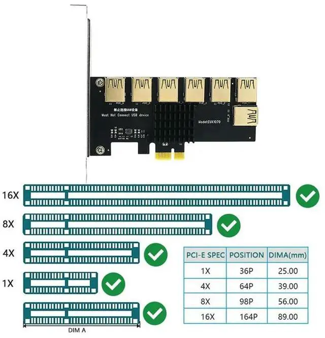 Alt view image 5 of 6 - USB 3.0 PCI-E Pcie 1 To 7 Riser Card PCI-Express Multiplier Hub Adapter X1 To X16 For Bitcoin BTC Mining Miner