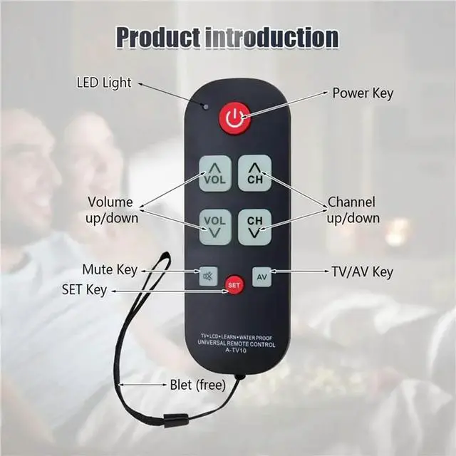 Alt view image 6 of 6 - 6X A-TV10 TV Remote For Seniors Universal Controller Simple Waterproof Remote Control With LED Light For All TV Models