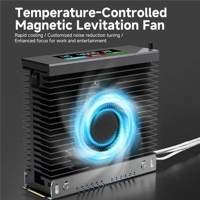 Alt view image 3 of 3 - S50 M.2 2280 Solid State Drive Cooler With ligent Temperature Control PWM Turbine Fan IPS Color Screen MCU Silver