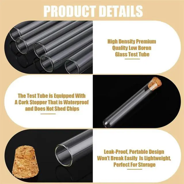 Main image of 100PCS Test Tubes Test Tubeswith Cork Clear Stoppers Round Bottom Test Alcohol Tampons Tubes Container(15X100mm/13Ml)