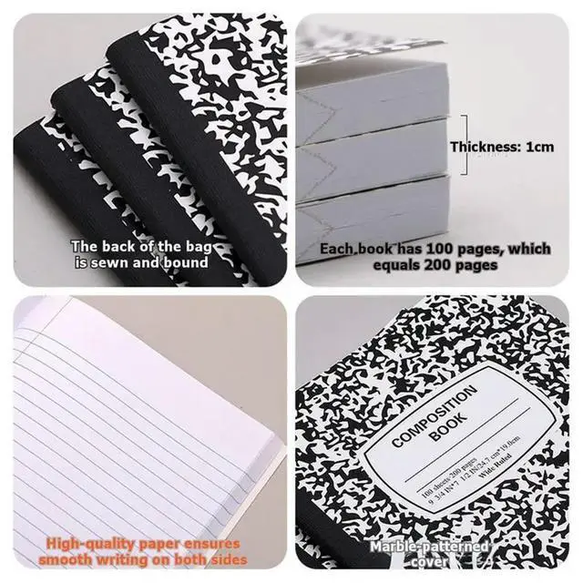 Alt view image 3 of 3 - Wide Ruled Paper Notebooks, Composition Style, 190X247mm Size, Assorted Marble Covers, 6 Pieces Per Pack In Different Colors