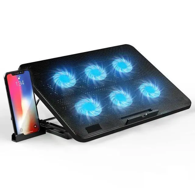 Alt view image 3 of 3 - USB Hub Black Laptop Cooling Stand With 6 Fans Adjustable Fan Speed For 13" To 17" Laptops
