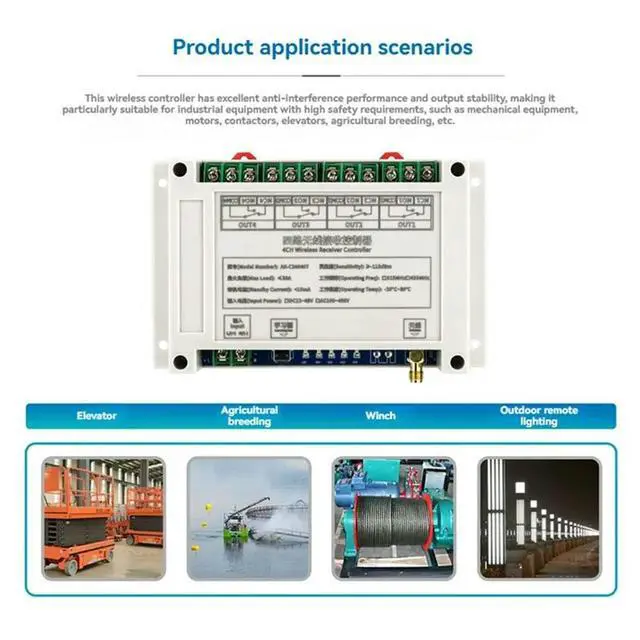 Alt view image 3 of 3 - DC12-48V 4CH Remote Control Switch 30A Garage Door Switch Relay Lifting Equipment Controller With Transmitter Module 315MHZ