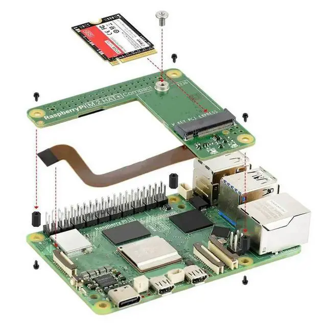 Alt view image 3 of 3 - For Raspberry Pi 5 Compatible PCIE To M. 2 HAT+ Compact Expansion Board Nvme SSD Accessories For Raspberry Pi 5