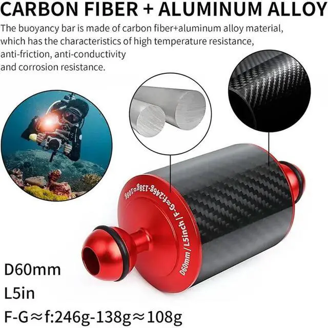 Alt view image 2 of 3 - 2Pcs Buoyancy Water Carbon Fiber Float Underwater Diving Tray Double Ball Float