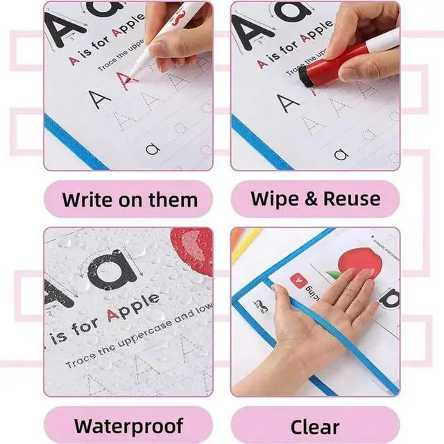 Alt view image 2 of 3 - Dry Erase Pockets 30 Pack- Reusable Plastic Sleeves 10X14 Oversized With 2 Rings, 10 Assorted Colors