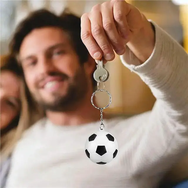 Alt view image 2 of 3 - 120 Pack White Soccer Keychains,Mini Soccer Stress Ball Keychains,Sports Ball Keychains,School Carnival Reward For Kids
