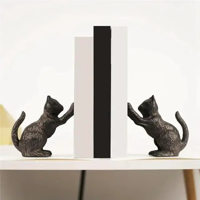 Alt view image 2 of 3 - Cat Decorative Bookends,Book Ends To Hold Books Heavy Duty For Desk,Vintage Black Home Decor, Shelf Decoration