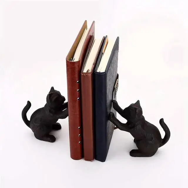 Alt view image 3 of 3 - Cat Decorative Bookends,Book Ends To Hold Books Heavy Duty For Desk,Vintage Black Home Decor, Shelf Decoration