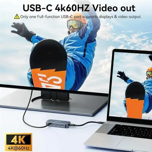 Alt view image 2 of 3 - USB3.2 Gen2 10Gbps USB-C Hub With 4K/60Hz Video Output PD100W USB Splitter Adapter For Laptop