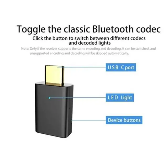 Alt view image 2 of 3 - Audio LC3 Bluetooth5.4 Audio Transmitter Aptx-LL/HD Type-C Stereo Music Adapter With 3.5Mic For PC TV PS4/5