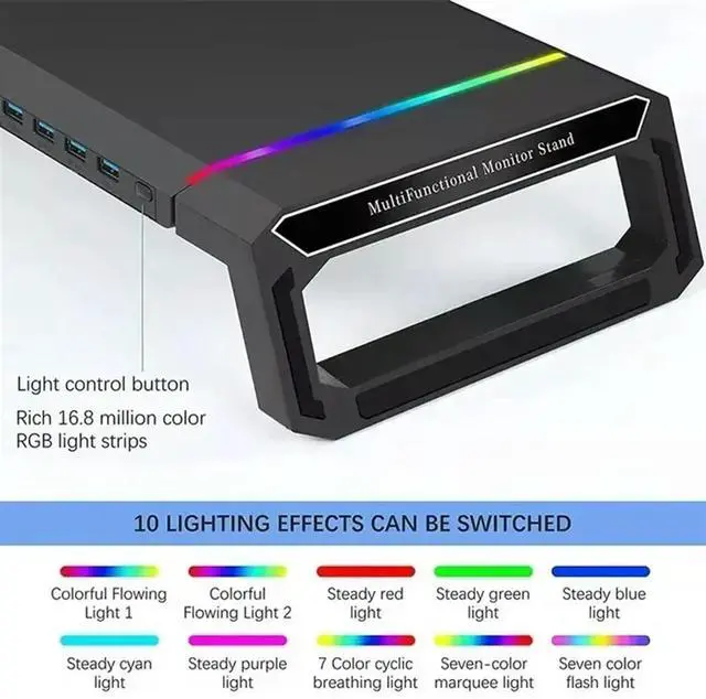 Main image of SlePC Monitor Stand With 4USB Ports, RGB Lighting & Fast USB2.0 Charging For Keyboard