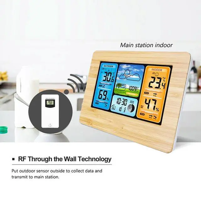 Alt view image 2 of 3 - Digital Weather Station Hygrometer With Outdoor Sensor Color Screen Weather Forecast Clock