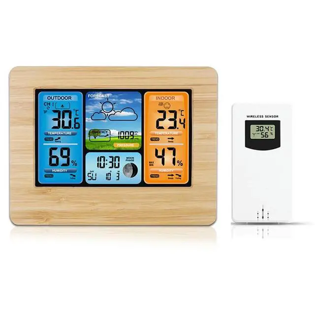 Alt view image 3 of 3 - Digital Weather Station Hygrometer With Outdoor Sensor Color Screen Weather Forecast Clock