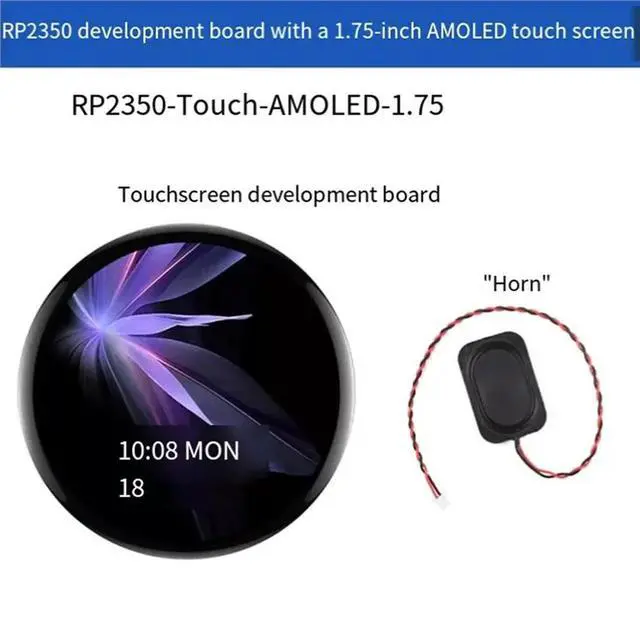 Alt view image 3 of 3 - AMOLED Round Touch Display 1.75Inch RP2350 For AI Watch Speaker Development Board 466X466 Capacitive Touch