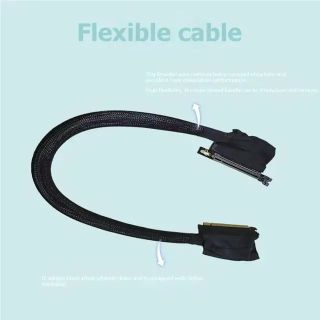 Alt view image 2 of 3 - PCIE 5.0 X16 To X16 Graphics Card Extension Cables GPU 512G For Chassis Server RTX50 Dual Reverse Bending 30CM