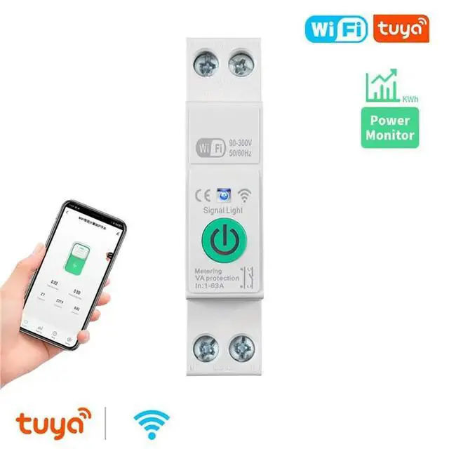 Alt view image 2 of 3 - 6X Tuya Circuit Breaker 1P+N 63A Din Rail Switch With Electricity Statistics Remote Voice Control