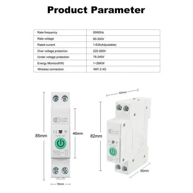 Alt view image 3 of 3 - 6X Tuya Circuit Breaker 1P+N 63A Din Rail Switch With Electricity Statistics Remote Voice Control
