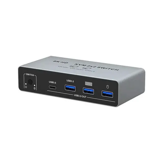Alt view image 2 of 3 - 8K -Compatible KVM 2X 2 Switch Dual-Screen 2-In-2-Out Switcher For Laptop/PC Share Monitor Keyboard Mouse EU Plug