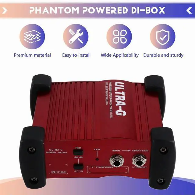 Alt view image 2 of 3 - Professional Powered ULTRA-G GI100 Phantom Powered DI-Box Guitar Speaker Emulation