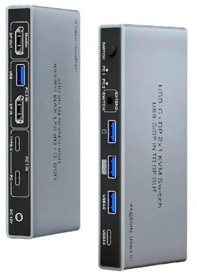 Main image of USB-C+UHD 2X1 KVM Switch 4K 60Hz 2 In 1 Out - 8K 60Hz USB-C/DP In To DP Out Two PC Share A Monitor/Keyboard Mouse