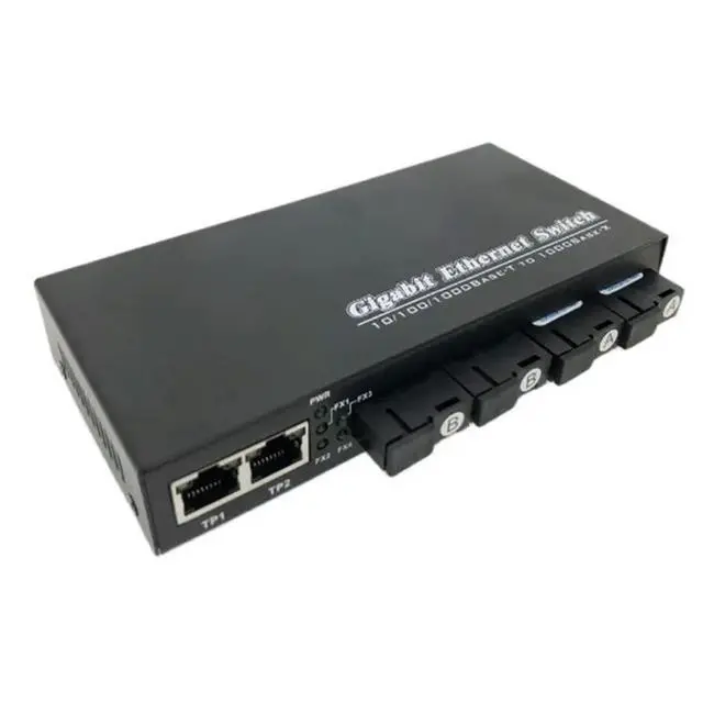 Alt view image 2 of 3 - 2X 1000M Optic Media Converter 4 SC To 3 RJ45 Gigabit Fiber Optical 2A&2B Ports 1310Nm/1550Nm Switch EU Plug