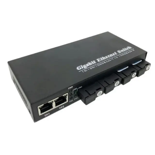 Alt view image 3 of 3 - 2X 1000M Optic Media Converter 4 SC To 3 RJ45 Gigabit Fiber Optical 2A&2B Ports 1310Nm/1550Nm Switch EU Plug