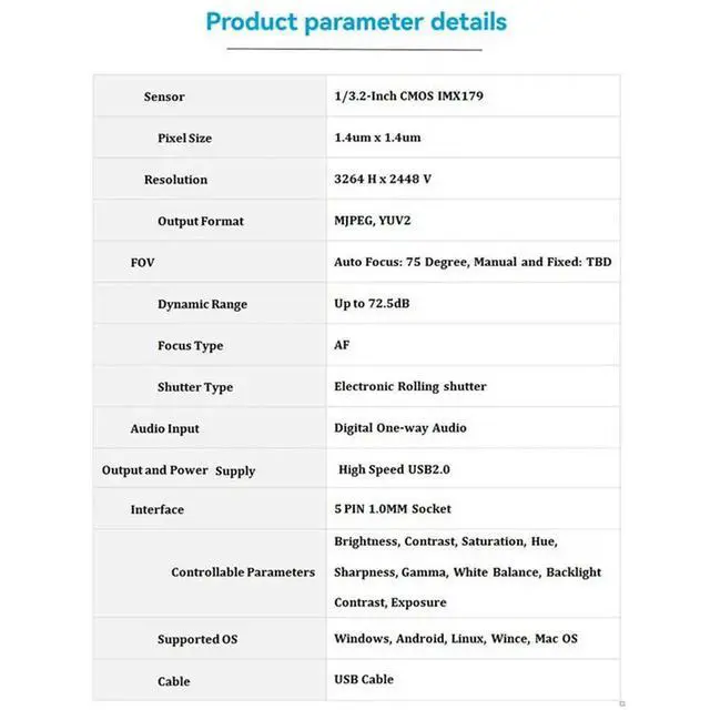 Alt view image 3 of 3 - 2X 8MP 3264 X 2448 HD IMX179 USB Camera Module AF Auto Focus 75° High Speed USB2.0 Camera Module 15FPS