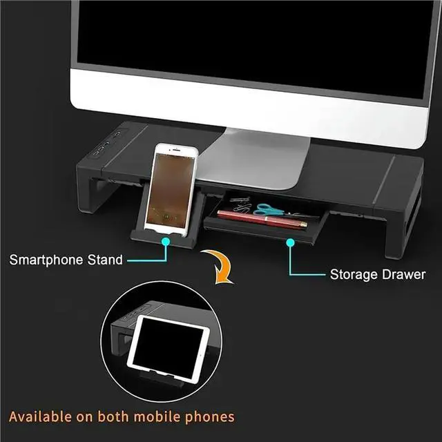 Alt view image 2 of 3 - Tablet Phone Holder Desk Shelf Riser With Drawer Height Adjustable Computer Stand