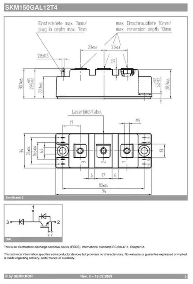 Alt view image 3 of 3 - SKM150GAL12T4 IGBT For Industrial Inverter And Power Control Module Insulated Gate Bipolar Transistor Module