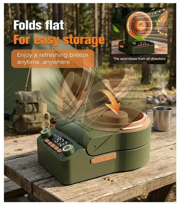 Alt view image 2 of 3 - Emergency Power Bank, Multifunction Hand Crank Fan Radio, Bluetooth Speaker, Radio LED Light For Camping Outdoor