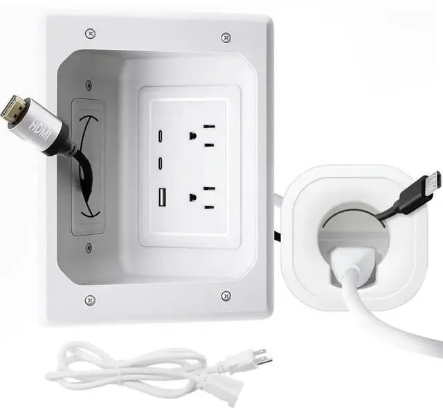 Alt view image 3 of 3 - USB& Type-C Port TV Portstv Cord Hider In-Wall Cable Management Kit, Wire Hiding System Featuring Recessed Power Outlet US PL