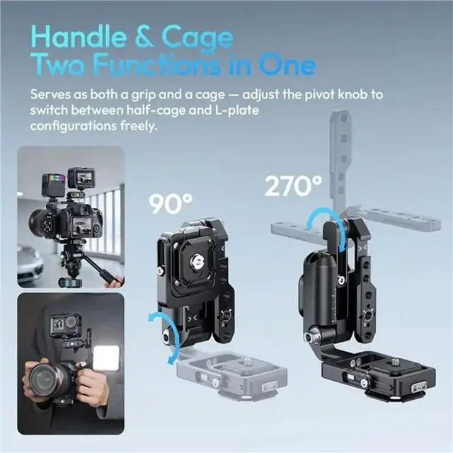 Alt view image 2 of 3 - XJ01 Uka Universal Foldable Camera Cage With 2-In-1 Handle For DSLR Mirrorless Cameras- Tripod Gimbal Mount& Phone Clamp