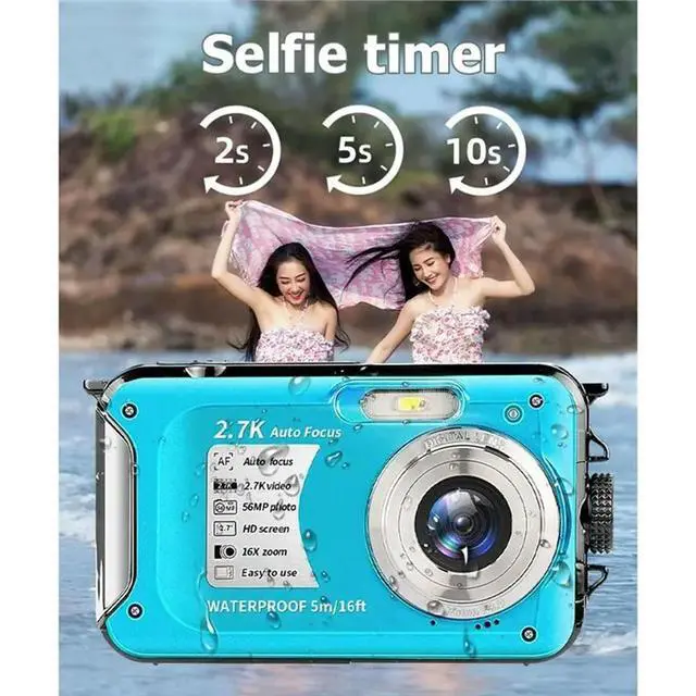 Alt view image 2 of 3 - For Swimming Underwater Digital Camera 2.7K Video Camcorder Sport Digital Camera Waterproof Shockproof 5M/16FT