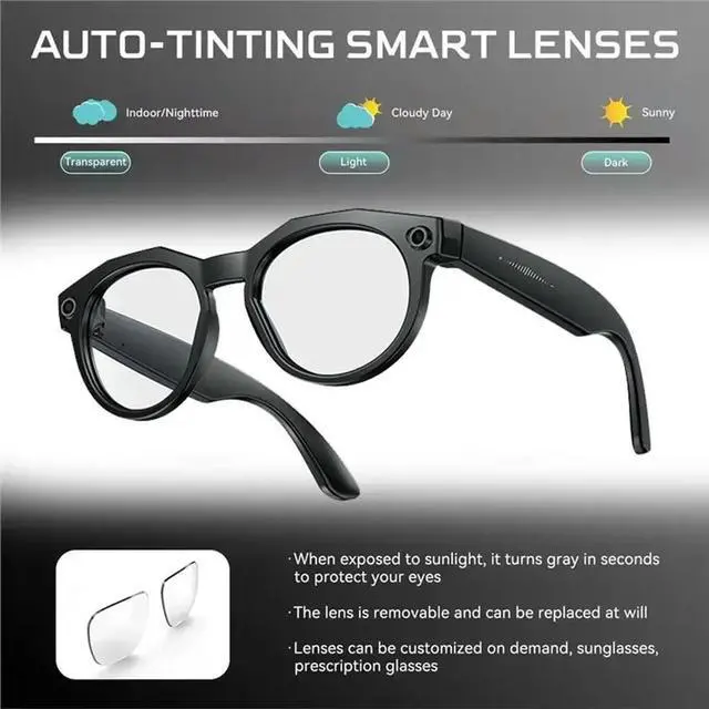 Alt view image 2 of 3 - Real-Time AI Translation Chatgpt Voice Assistant Bluetooth 8K HD AI Photochromic Glasses 800MP Camera Call