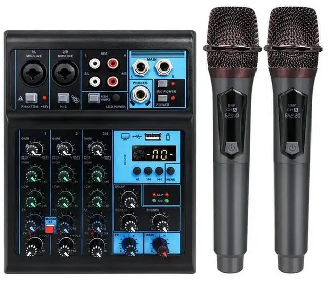 Main image of 4CH RGB Sound Card Mixing Console +Microphone Professional Audio 4Channel Sound Mixer For Live Streaming DJ Audio Equipment