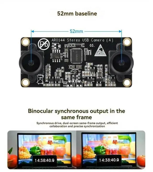Alt view image 2 of 3 - AR0144 Sensor 2MP Dual-Camera Module 2560X720 USB 2.0 Simultaneous Frame-By-Frame Output